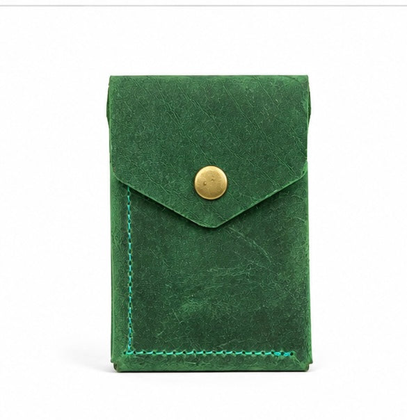 MERCY VINTAGE GREEN LEATHER CARD HOLDER WALLET WITH SNAP BUTTON