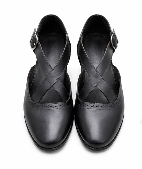 MEN'S BLACK LEATHER T-STRAP FORMAL SHOES – CLASSIC BUCKLE DESIGN DRESS SHOES