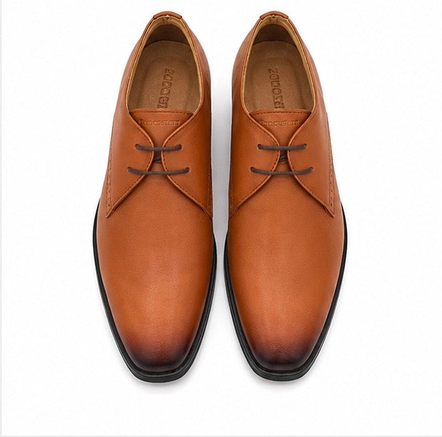 LIGHT TAN LEATHER DERBY SHOES FOR MEN – ELEGANT FORMAL LACE-UP OXFORD STYLE SHOES