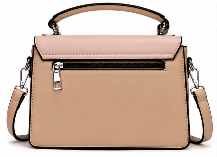 ELEGANT NUDE COLOR BLOCK TOP HANDLE HANDBAG
