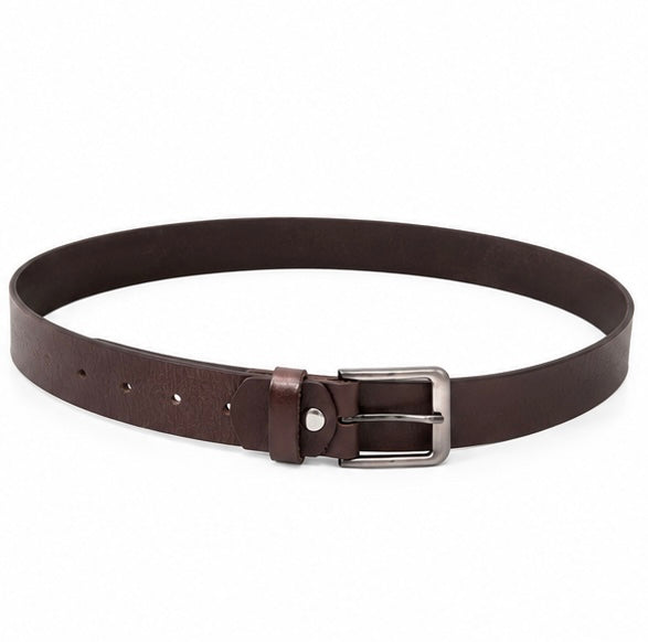 BROWN LEATHER BELT WITH CONTRAST STITCHING