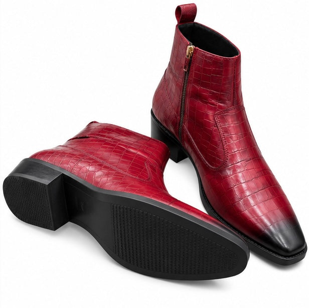 PREMIUM BURGUNDY CROCODILE TEXTURED LEATHER CHELSEA BOOTS