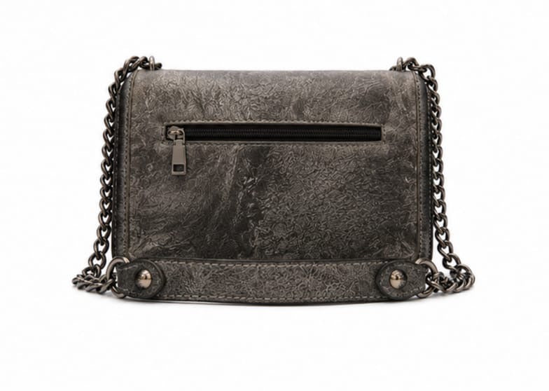 HANDCRAFTED EMBOSSED LEATHER CHAIN SHOULDER BAG GREY