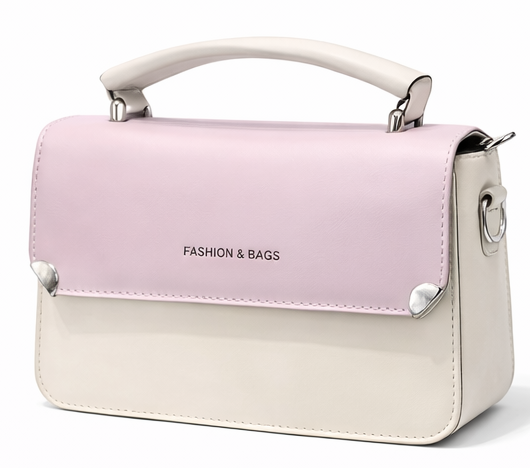 PASTEL PINK & CREAM TOP HANDLE HANDBAG WITH STRAP
