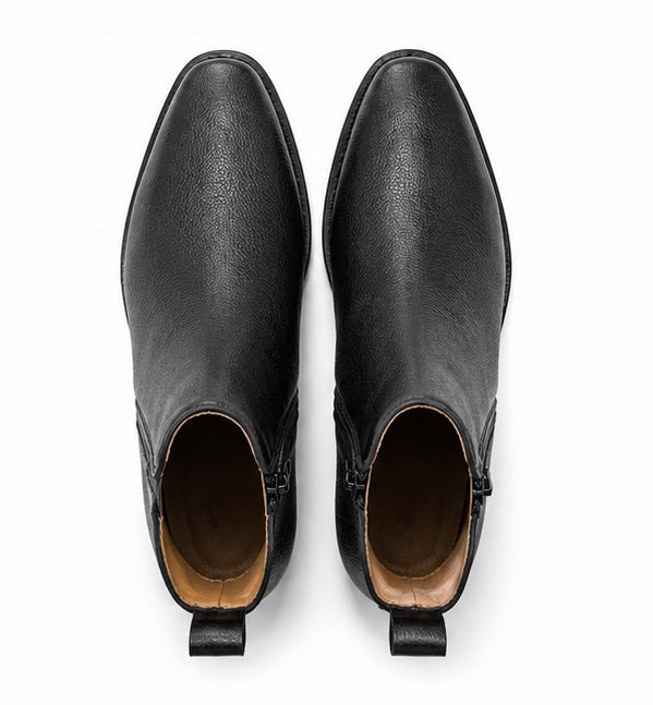 MEN’S PREMIUM BLACK ZIP CHELSEA BOOTS – GENUINE LEATHER FORMAL ANKLE BOOTS