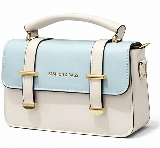 ELEGANT SKY BLUE & CREAM TWO-TONE TOP HANDLE HANDBAG