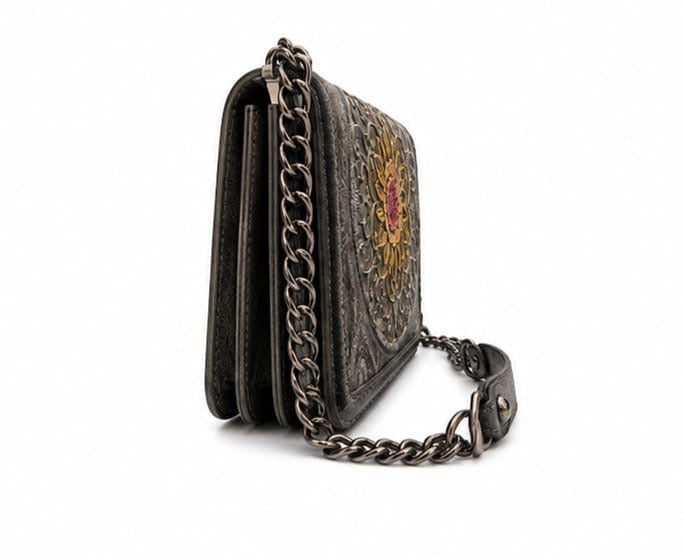 HANDCRAFTED EMBOSSED LEATHER CHAIN SHOULDER BAG
