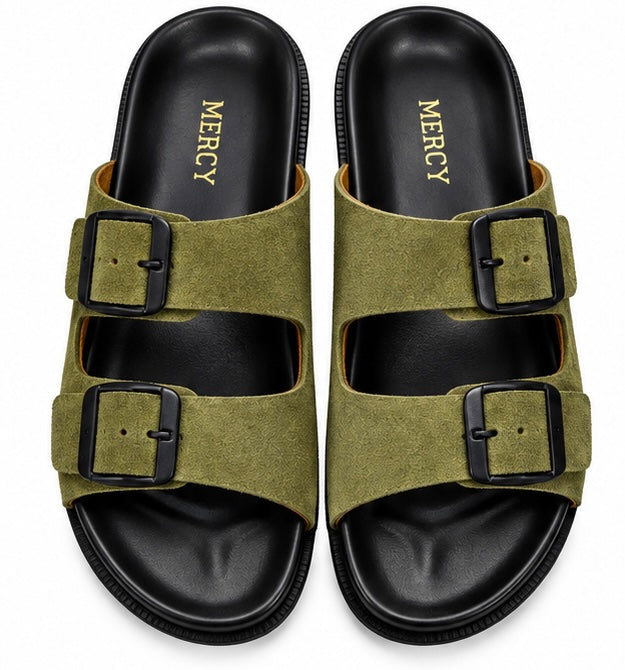 MEN’S DOUBLE-BUCKLE SLIDES – OLIVE