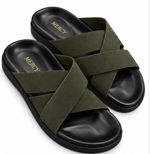 MEN’S CROSS-STRAP SLIDES – OLIVE
