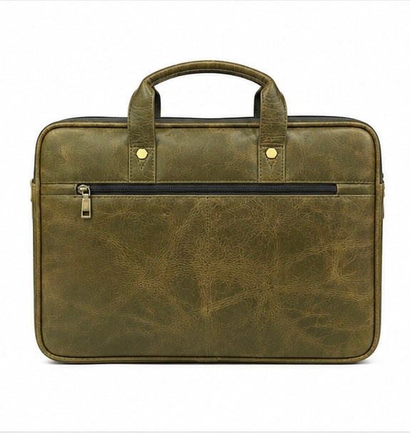OLIVE GREEN LEATHER LAPTOP BRIEFCASE BAG