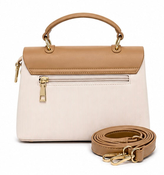 CAMEL BROWN & CREAM LB LOGO STRUCTURED HANDBAG
