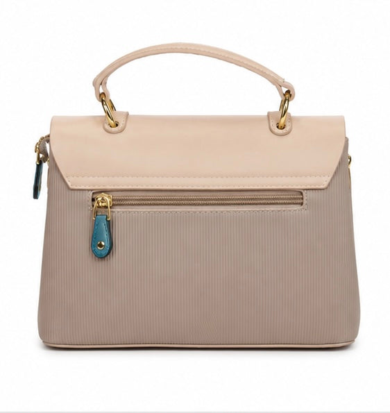 BLUSH PINK & TAUPE STRUCTURED HANDBAG WITH LB GOLD LOGO