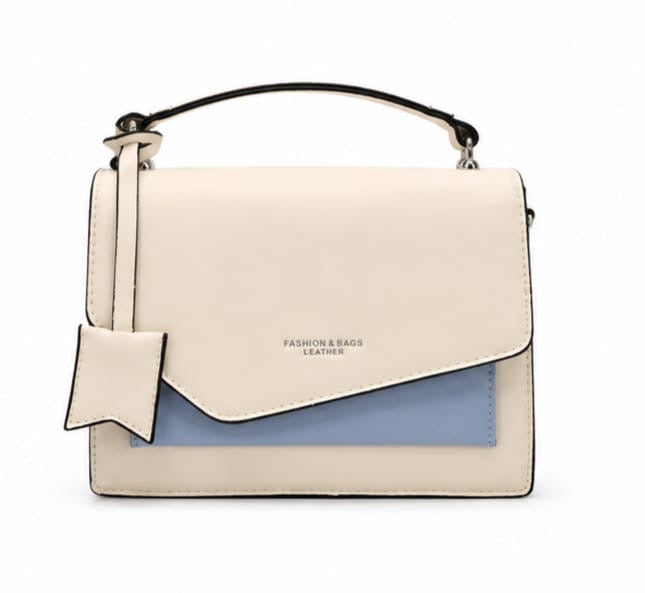 IVORY COLOR BLOCK TOP HANDLE HANDBAG