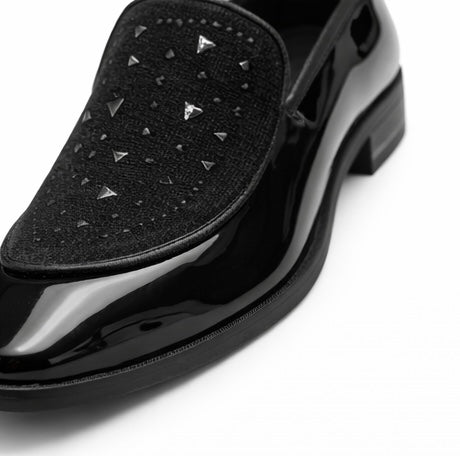 MEN'S PREMIUM BLACK PATENT LEATHER DESIGNER LOAFER SHOES WITH TEXTURED UPPER
