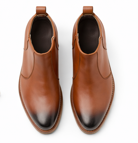 ELEGANT TAN LEATHER ZIP ANKLE BOOTS
