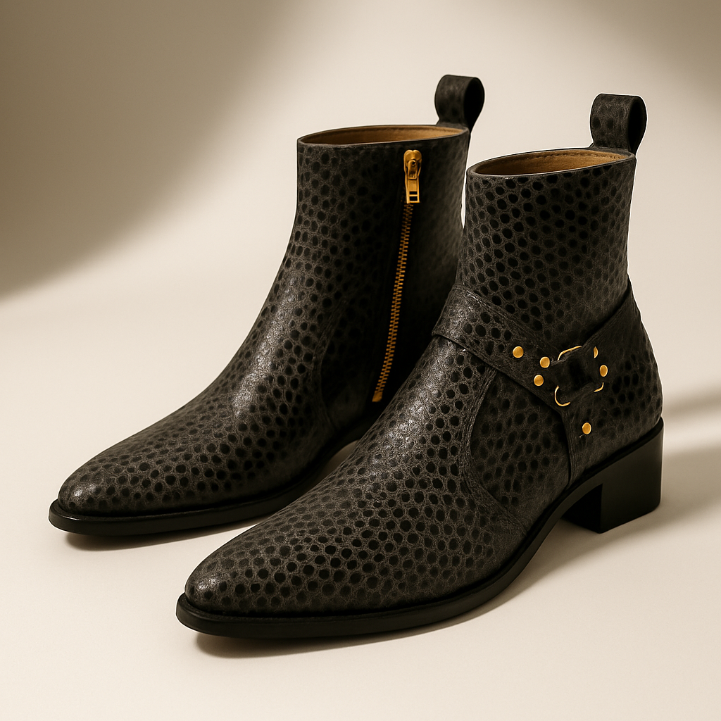 THE GILDED EDGE ANKLE BOOT (BLACK WITH GOLD ACCENTS)