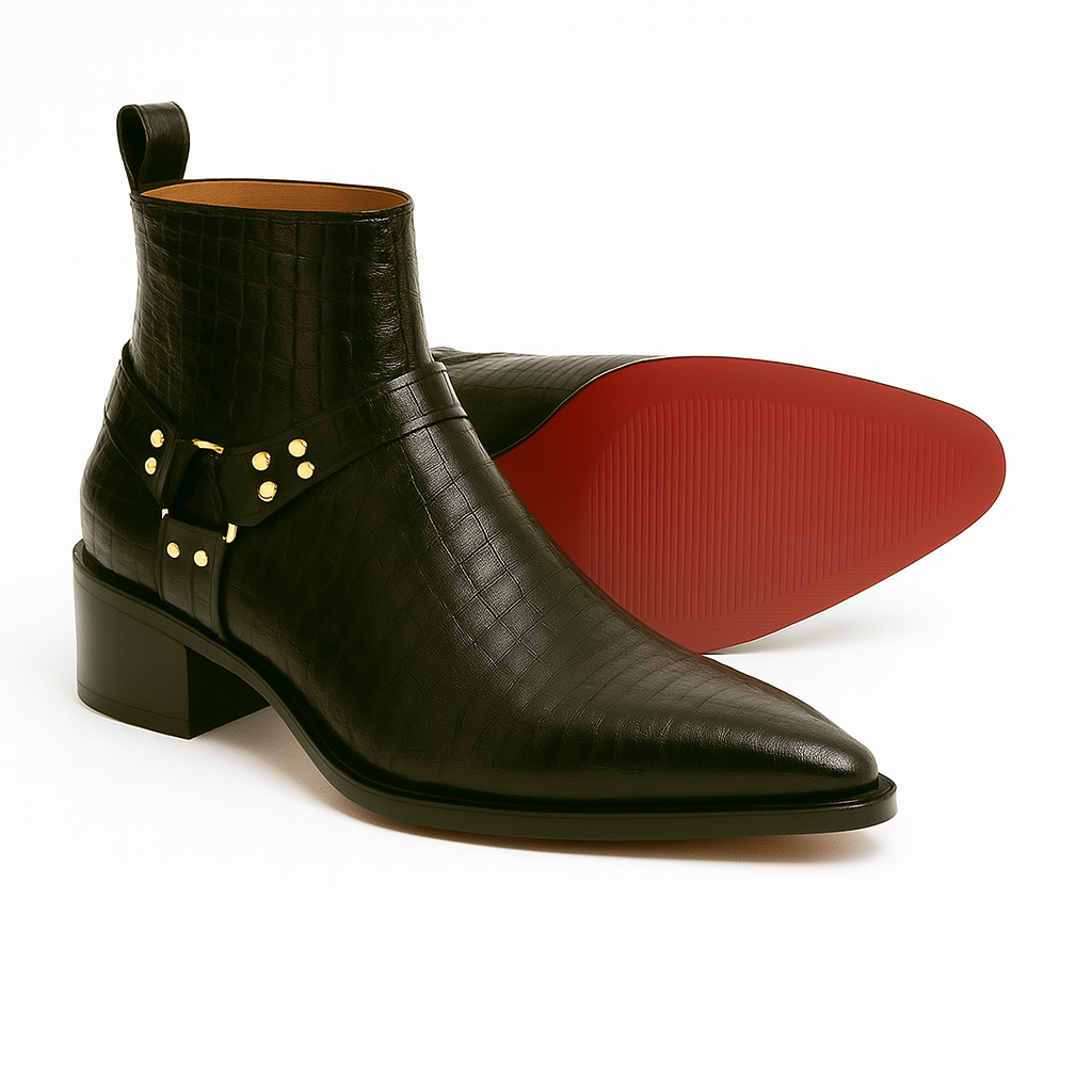 POINTED TOE COWBOY LEATHER CHELSEA IN RED SOLE