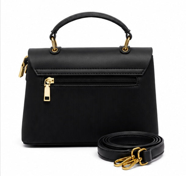 BLACK CLASSIC STRUCTURED HANDBAG WITH GOLD LB LOGO