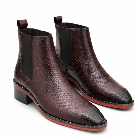 PREMIUM BROWN CROC-TEXTURED CHELSEA BOOTS FOR MEN