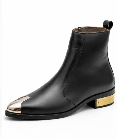 GOLDEN TOE AND HEEL TEXTURED BLACK COLOR LEATHER CHELSEA