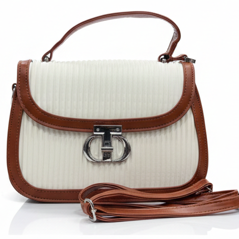 ELEGANT CREAM & BROWN STRUCTURED SHOULDER HANDBAG FOR WOMEN