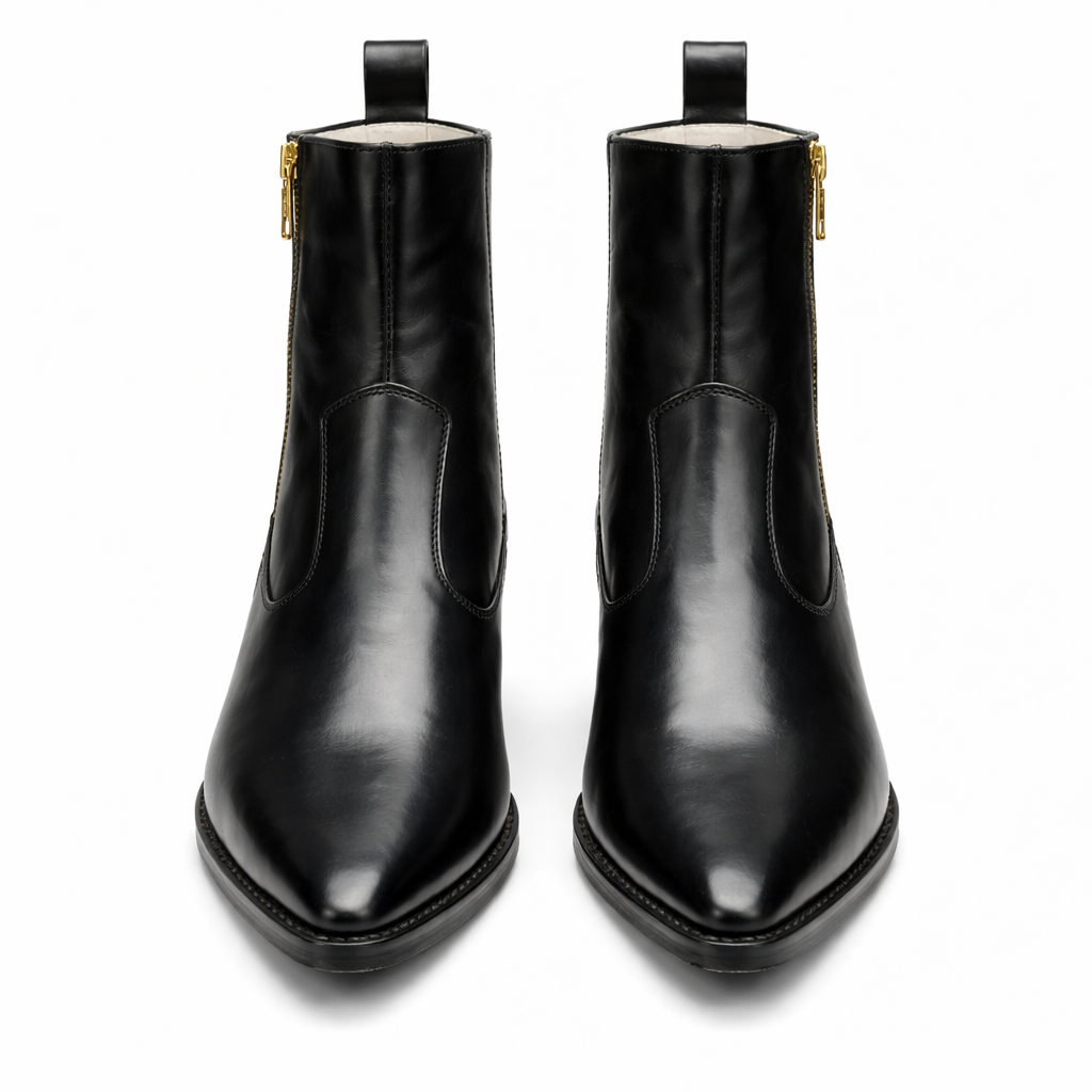 MEN’S PREMIUM BLACK LEATHER ANKLE BOOTS – SLEEK POINTED TOE, SIDE ZIP, FORMAL & CASUAL WEAR