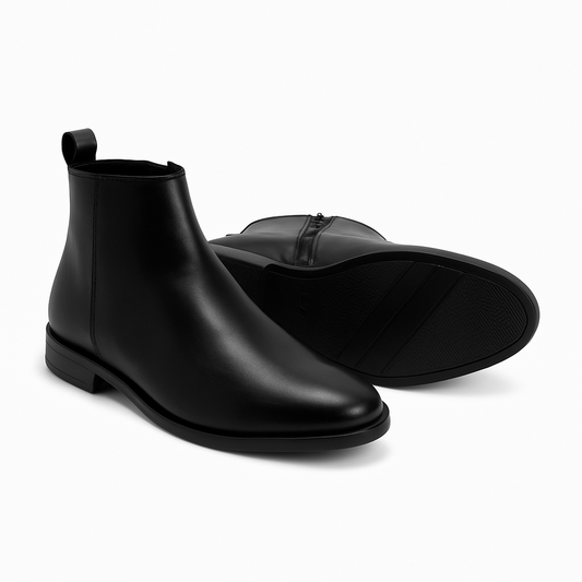 MERCY BLACK ROUND SHAPED CHELSEA BOOTS