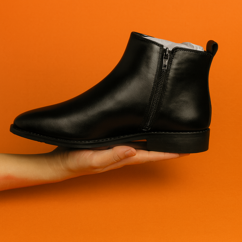 MERCY LEATHER CHELSEA BOOTS IN BLACK COLOR