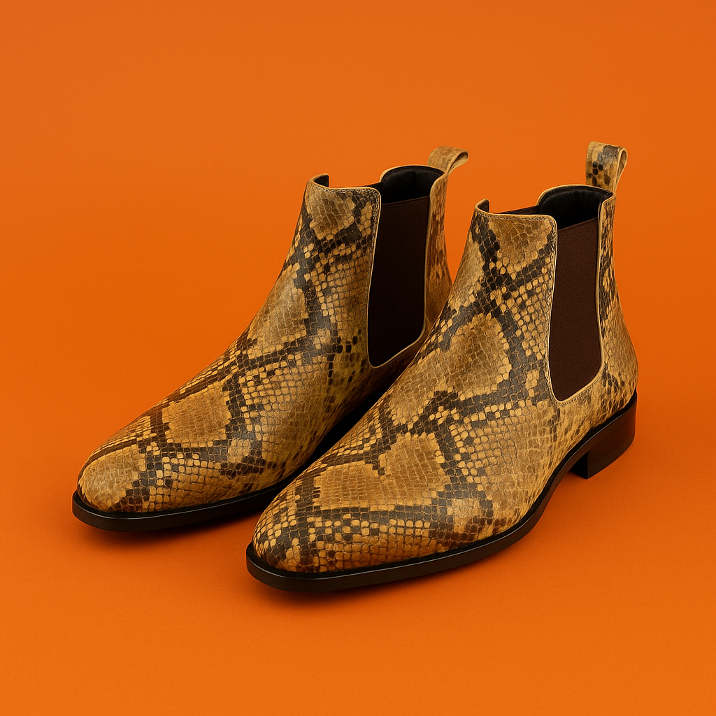 MERCY SNAKE PRINT STRECHABLE CHELSEA BOOTS