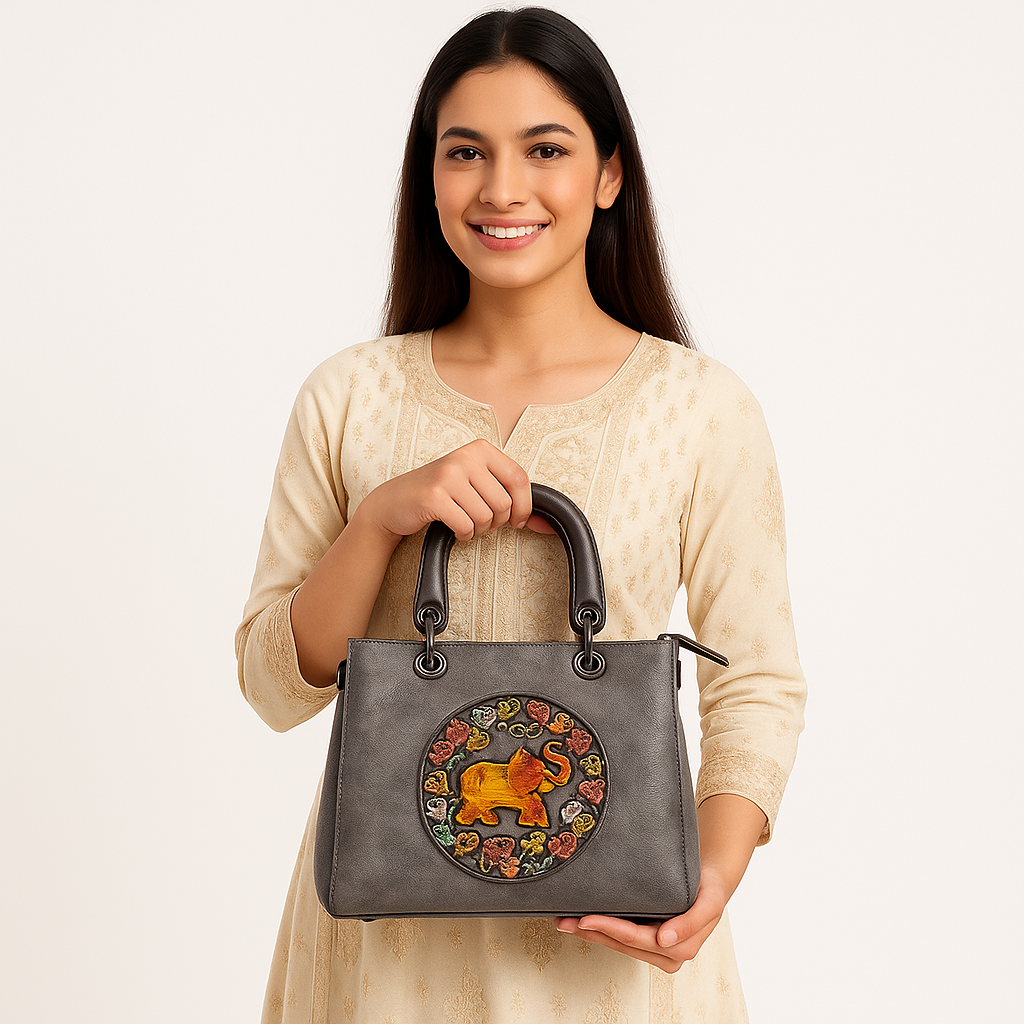 HANDCRAFTED VINTAGE ELEPHANT EMBOSSED TOTE BAG