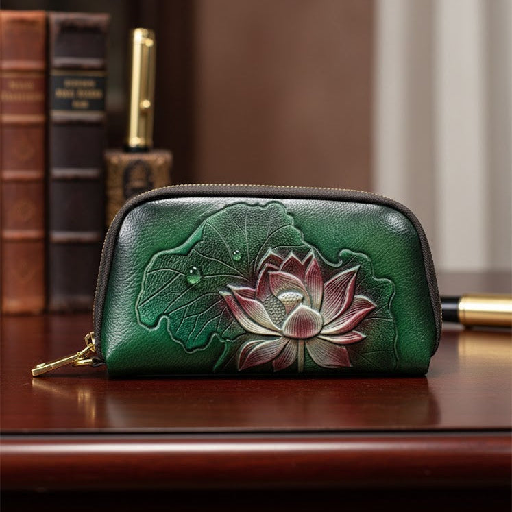 WOMEN’S GREEN FLORAL ZIPPER WALLET