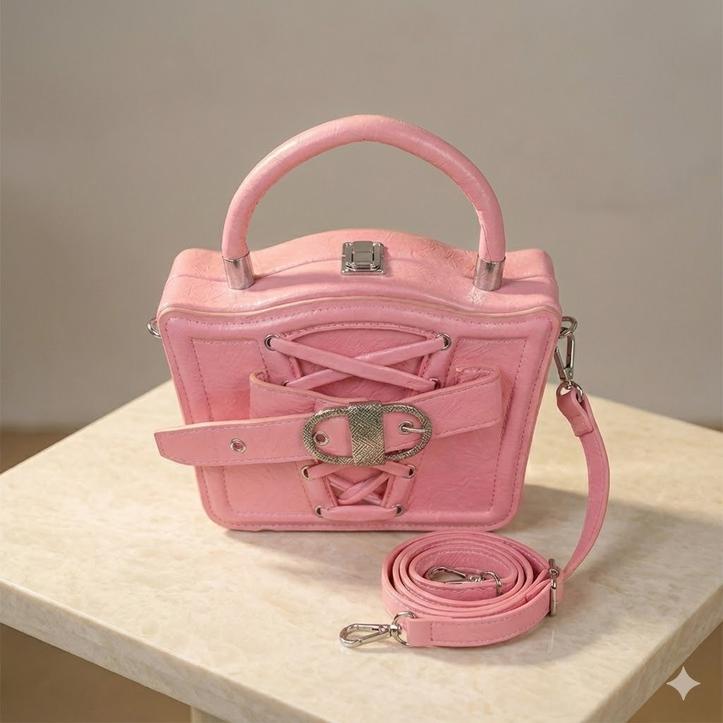 MERCY PINK CORSET-STYLE STRUCTURED HANDBAG