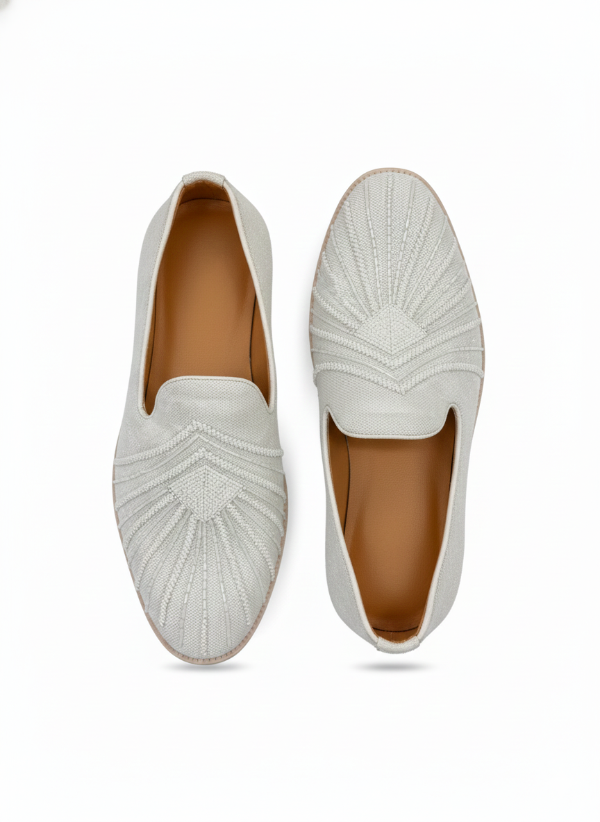 MEN’S LIGHT GREY TEXTURED SLIP-ON LOAFERS – ELEGANT FORMAL & FESTIVE FOOTWEAR