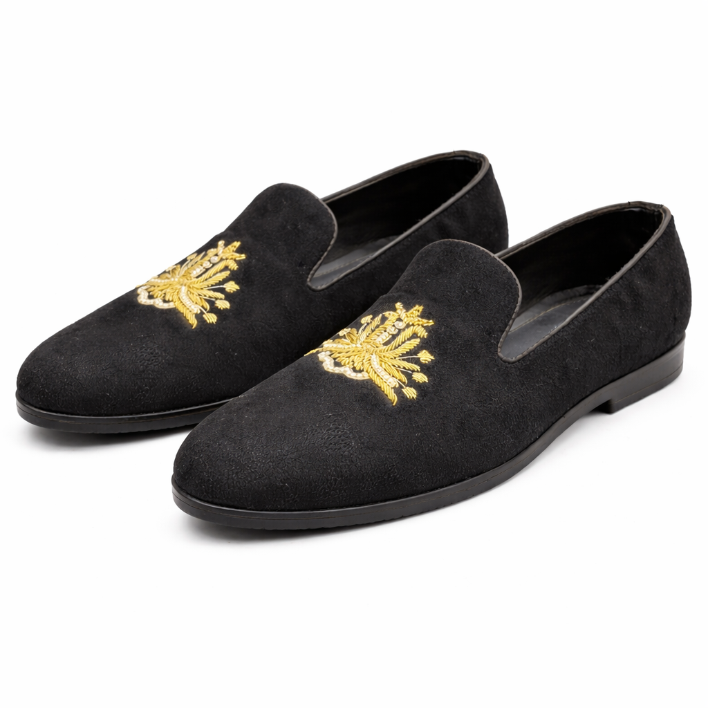 MEN’S BLACK EMBROIDERED FORMAL SLIP-ON SHOES