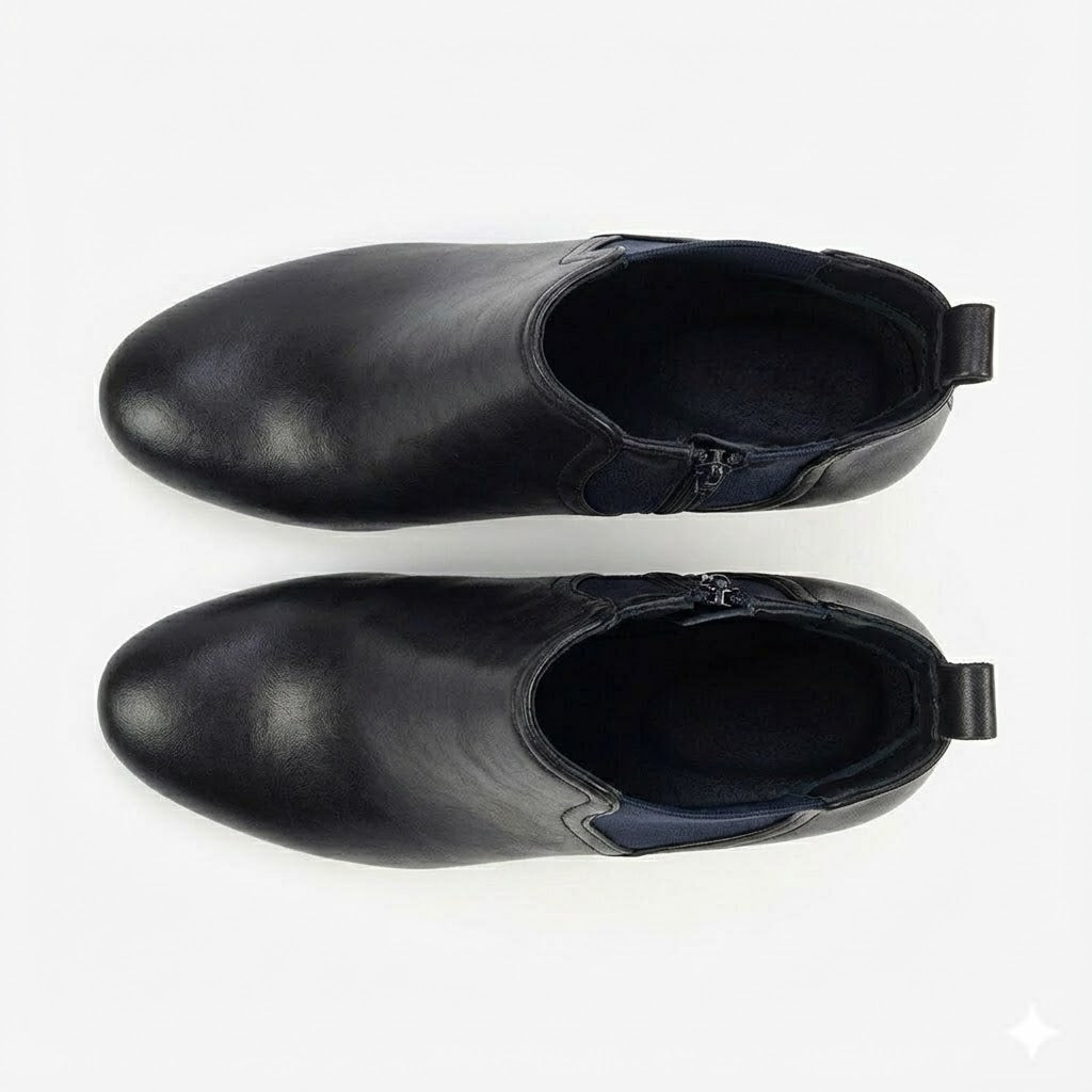 HIGH BLOCK-HEEL BLUE COLOR CHELSEA BOOTS
