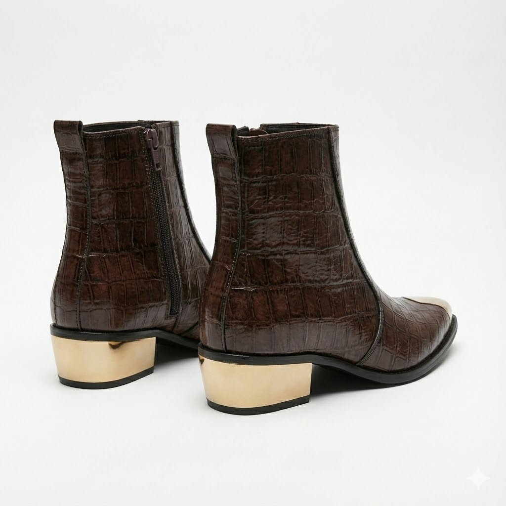 GOLDEN TOE AND HEEL TREXTURED LEATHER CHELSEA BOOT