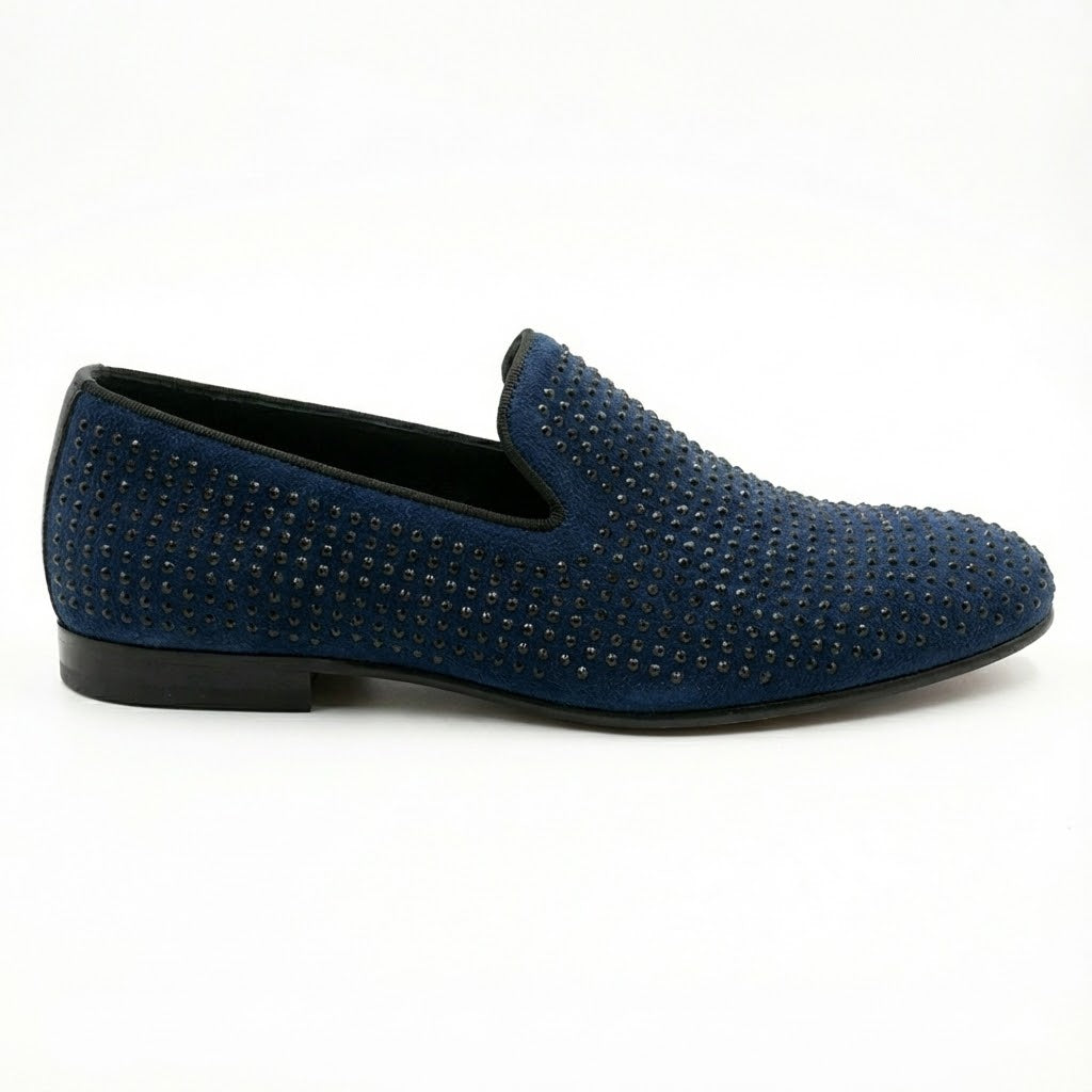 NAVY BLUE STUDDED PARTY LOAFERS
