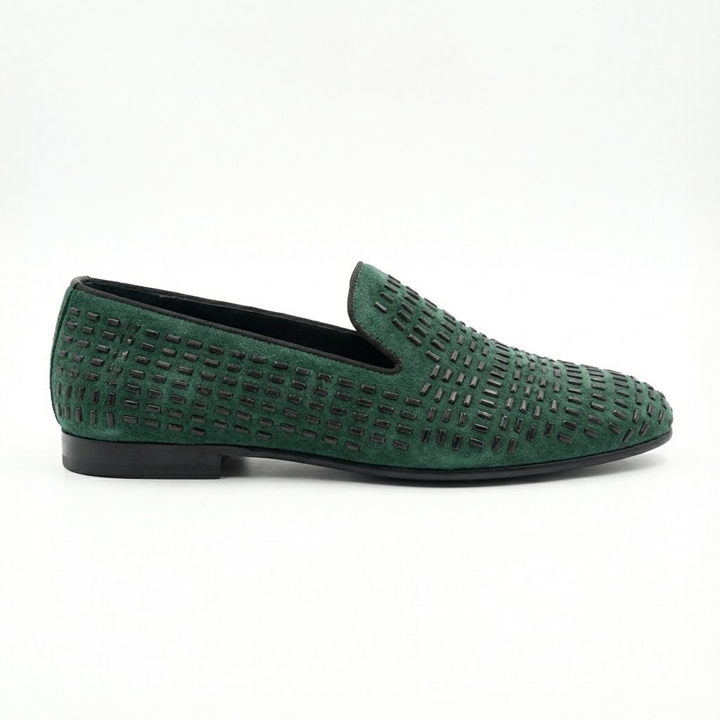 EMERALD GREEN TEXTURED PARTY LOAFERS