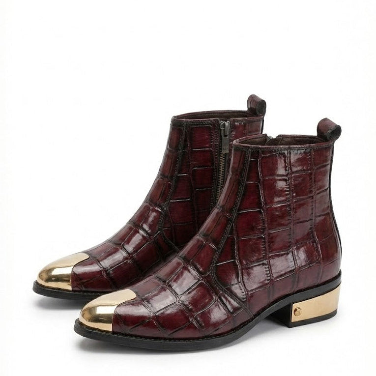 GOLDEN TOE AND HEEL TEXTURED PATENT LEATHER CHELSEA BOOTS