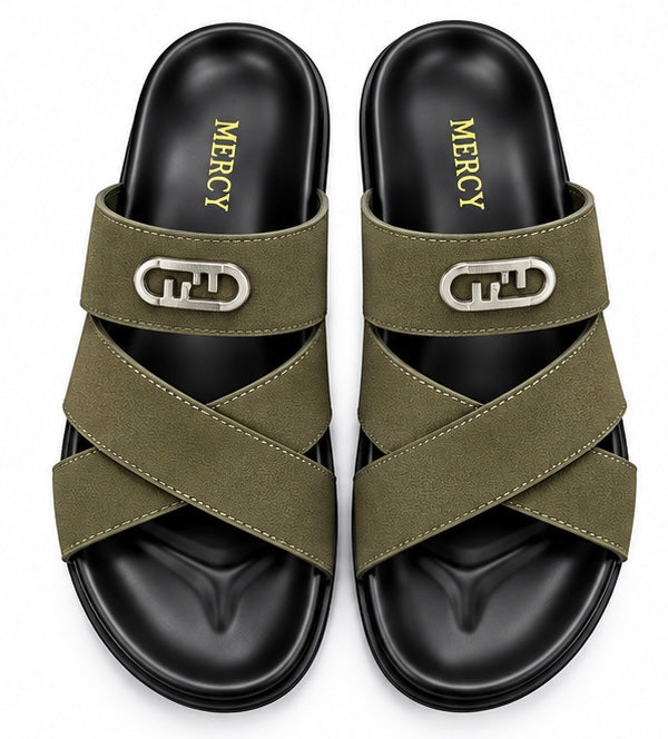 MEN’S CROSS-STRAP SLIDES – OLIVE