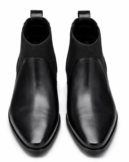 BLACK TEXTURED CHELSEA BOOTS FOR MEN – MODERN ELASTIC PANEL DESIGN