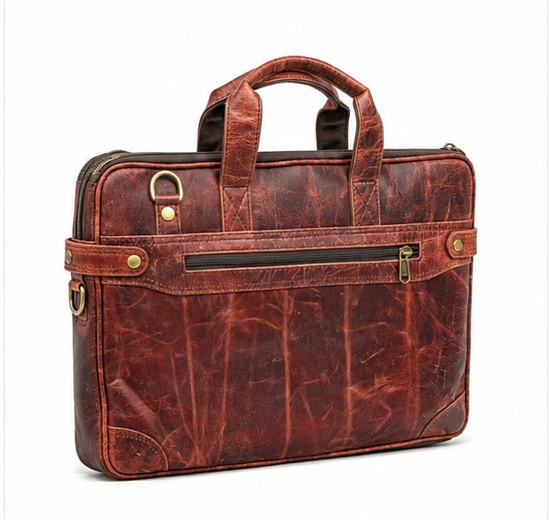 VINTAGE RED BROWN LEATHER LAPTOP BRIEFCASE BAG