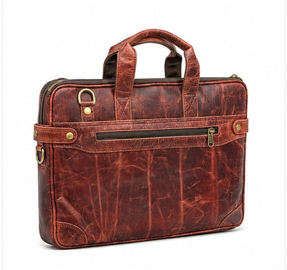 VINTAGE RED BROWN LEATHER LAPTOP BRIEFCASE BAG