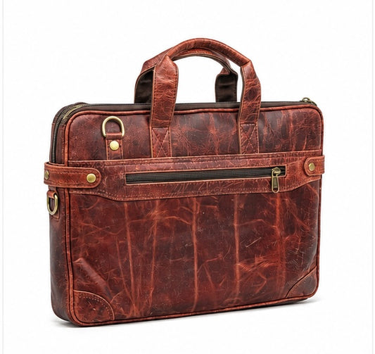 VINTAGE RED BROWN LEATHER LAPTOP BRIEFCASE BAG
