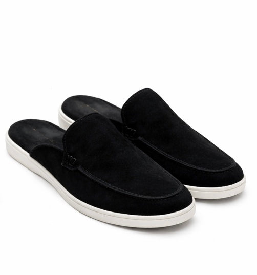 MEN'S BLACK SUEDE SLIP-ON MULE LOAFERS – CASUAL COMFORT BACKLESS SHOES