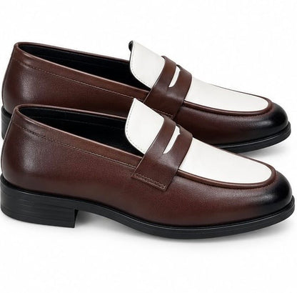 DARK BROWN & WHITE TWO-TONE PENNY LOAFERS FOR MEN