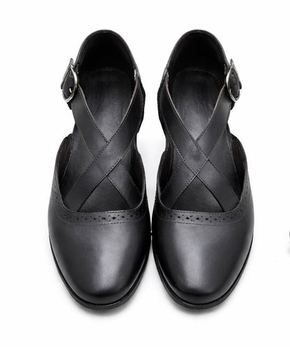 MEN'S BLACK LEATHER T-STRAP FORMAL SHOES – CLASSIC BUCKLE DESIGN DRESS SHOES