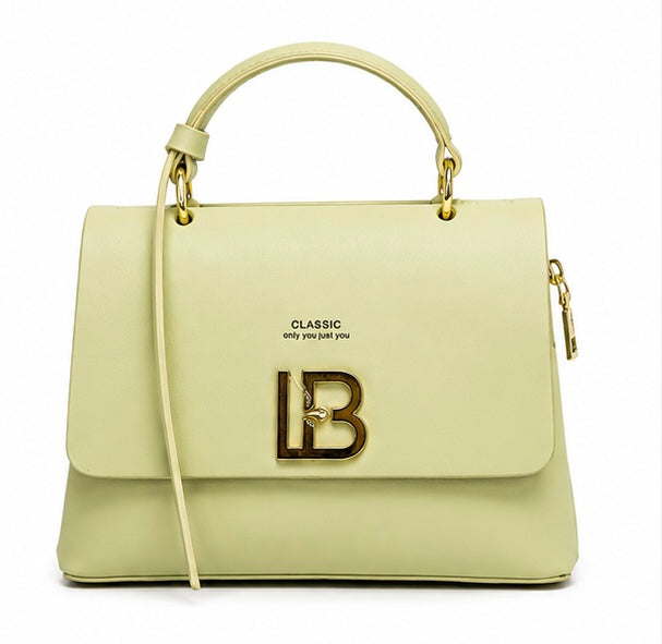 PISTACHIO GREEN CLASSIC STRUCTURED HANDBAG WITH LB GOLD LOGO