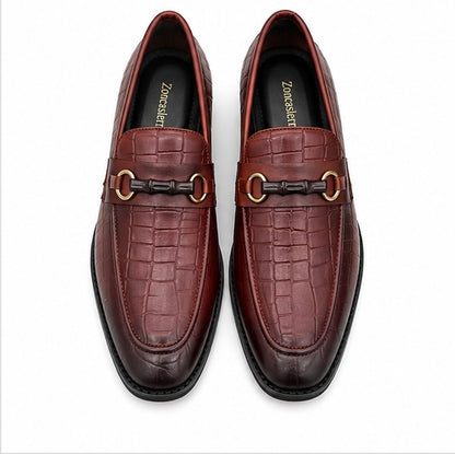 PREMIUM BURGUNDY CROCODILE EMBOSSED BIT LOAFERS FOR MEN – LUXURY FORMAL LEATHER DRESS SHOES