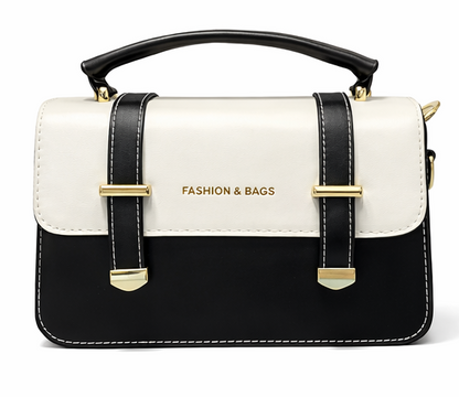 ELEGANT TWO-TONE STRUCTURED TOP HANDLE HANDBAG